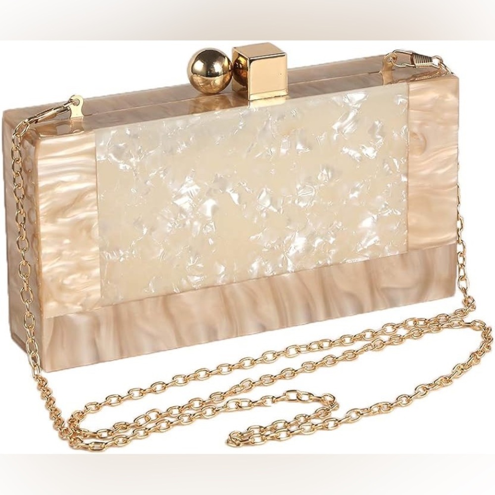 Women Acrylic Evening Clutch bag Glitter Marble Purse Handbag